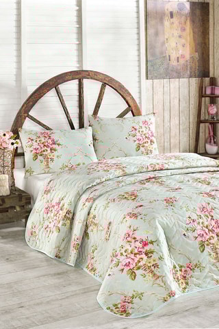 Ensemble couvre-lit Alanur Menthe et rose