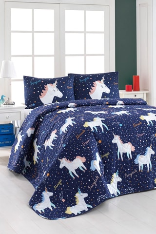 Ensemble couvre-lit Magic Unicorn - Bleu marine et blanc