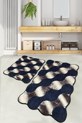 2 tapis de bain - Bleu foncé - 60 x 100 / 50 x 60 cm