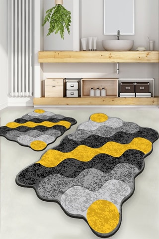 2 tapis de bain Circle - Gris et jaune - 60 x 100 / 50 x 60 cm