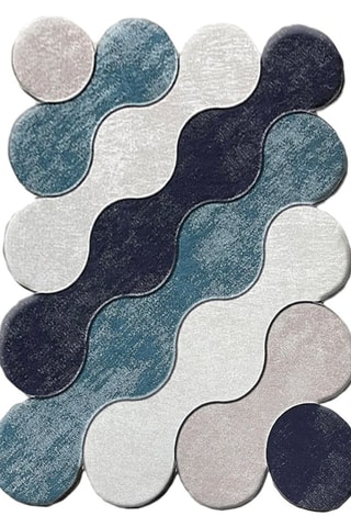 2 tapis de bain Circle - Bleu et beige - 60 x 100 / 50 x 60 cm