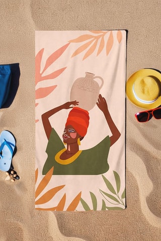Drap de plage - Beige et vert - 75 x 150 cm