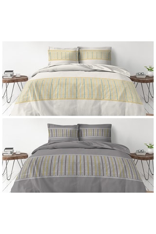 2 parures de couette en coton 57 fils/cm² Nat - Blanc et gris