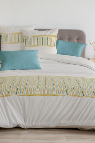 2 parures de couette en coton 57 fils/cm² Nat - Blanc et gris