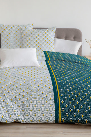 2 parures de couette en coton 57 fils/cm² Rainbow - Vert et bleu