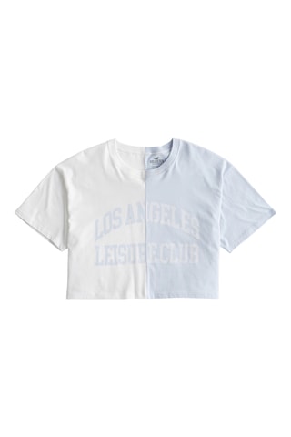 T-shirt cropped - Branco e azul-celeste