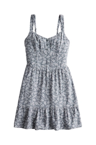 Vestido com folhos - Branco e azul-marinho
