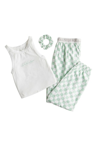 Pijama 3 peças - Verde-água e branco