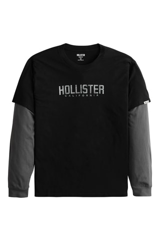 T-shirt efeito ilusório - Preto e cinzento
