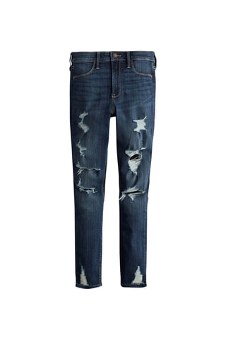 Calças de ganga slim 7/8 - Azul-escuro