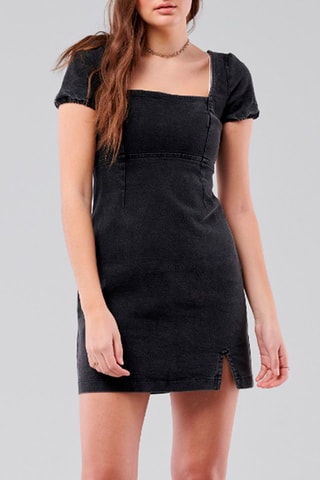 Vestido direito de ganga - Preto