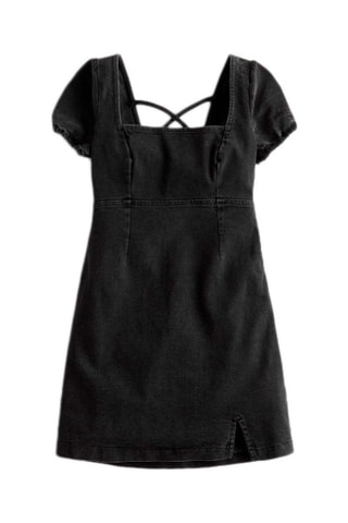 Vestido direito de ganga - Preto