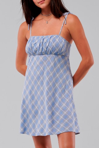 Vestido trapézio - Azul-celeste e branco