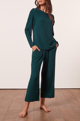 Calças de pijama 7/8 em veludo cintura subida Amythis - Verde-escuro