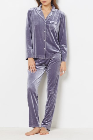 Camisa de pijama em veludo - Azul-noite