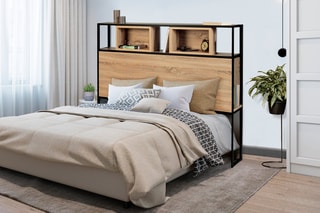 Cabeceira de cama Manufacture - Imitação de madeira clara e preto