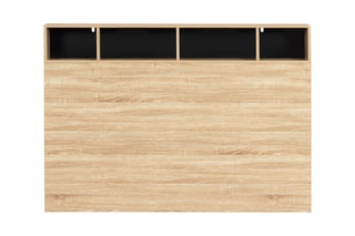 Cabeceira de cama 2 portas Léo - Imitação de madeira e preto