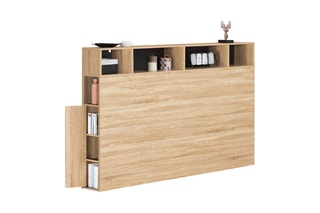 Cabeceira de cama 2 portas Léo - Imitação de madeira e preto