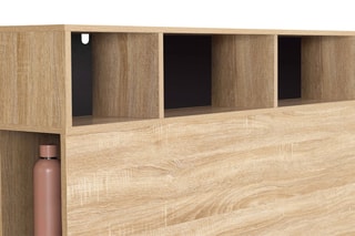 Cabeceira de cama 2 portas Léo - Imitação de madeira e preto