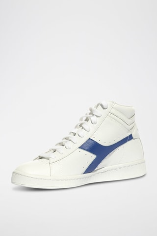 Baskets montantes en cuir L HIGH 2030 - Blanc et bleu foncé