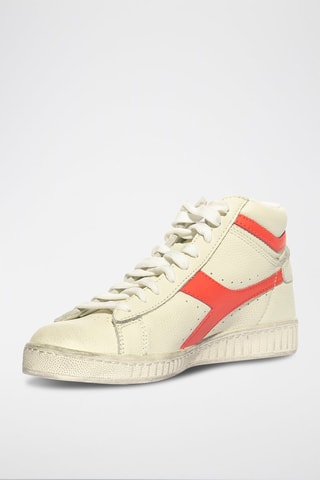 Baskets montantes en cuir Game L High Fluo - Blanc et corail