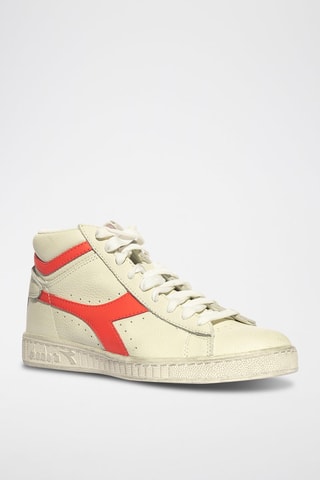 Baskets montantes en cuir Game L High Fluo - Blanc et corail