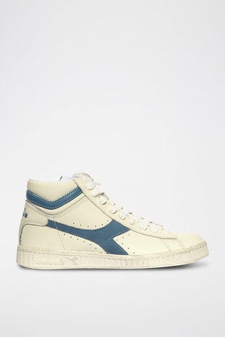 Baskets montantes en cuir Game L High Waxed - Blanc et indigo