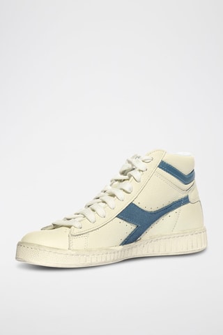 Baskets montantes en cuir Game L High Waxed - Blanc et indigo