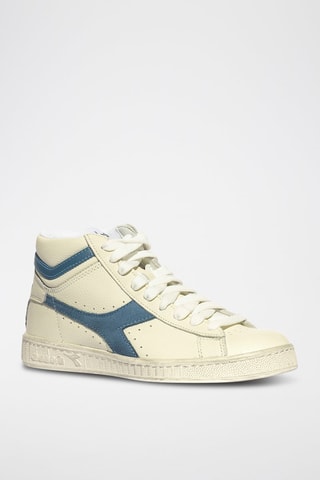 Baskets montantes en cuir Game L High Waxed - Blanc et indigo