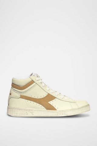 Baskets montantes en cuir Game L High Waxed - Blanc et beige