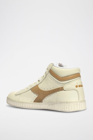 Baskets montantes en cuir Game L High Waxed - Blanc et beige