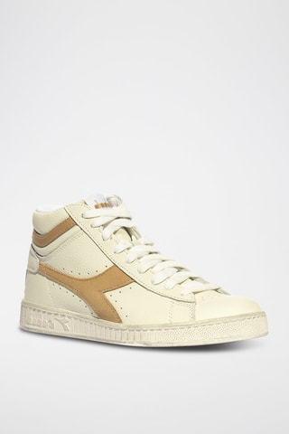 Baskets montantes en cuir Game L High Waxed - Blanc et beige