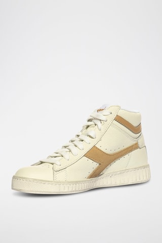 Baskets montantes en cuir Game L High Waxed - Blanc et beige
