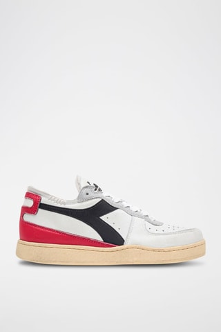 Baskets en cuir Row Cut - Blanc et rouge