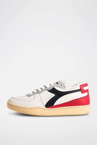 Baskets en cuir Row Cut - Blanc et rouge