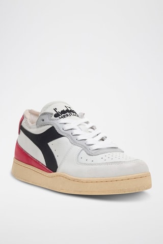 Baskets en cuir Row Cut - Blanc et rouge