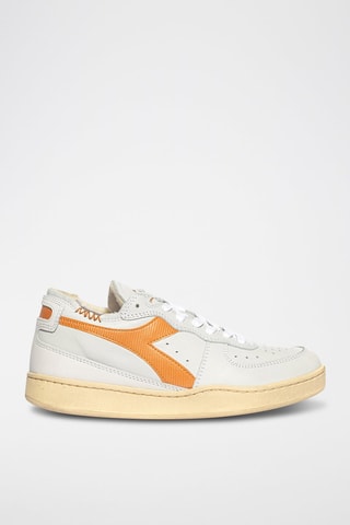Baskets en cuir Row Cut - Blanc et orange
