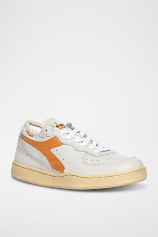 Baskets en cuir Row Cut - Blanc et orange