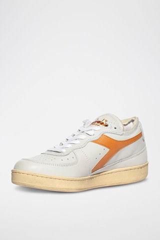 Baskets en cuir Row Cut - Blanc et orange