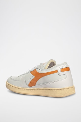 Baskets en cuir Row Cut - Blanc et orange