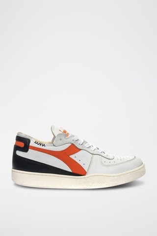 Baskets en cuir Row Cut - Blanc et orange