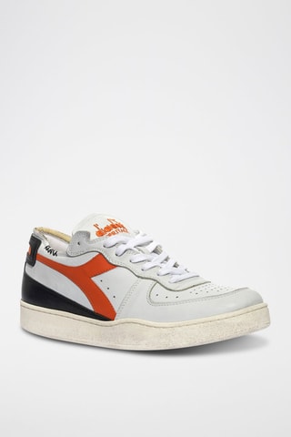 Baskets en cuir Row Cut - Blanc et orange