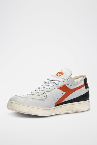 Baskets en cuir Row Cut - Blanc et orange