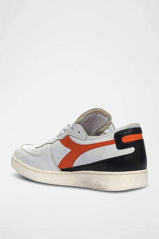 Baskets en cuir Row Cut - Blanc et orange