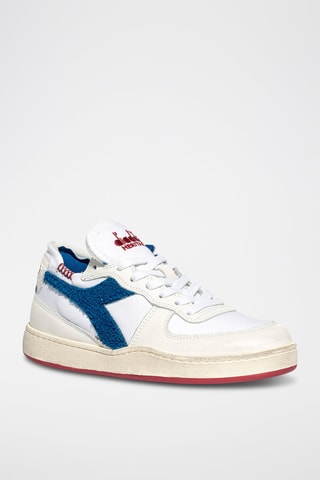 Baskets en cuir Row Cut Terry - Blanc et bleu