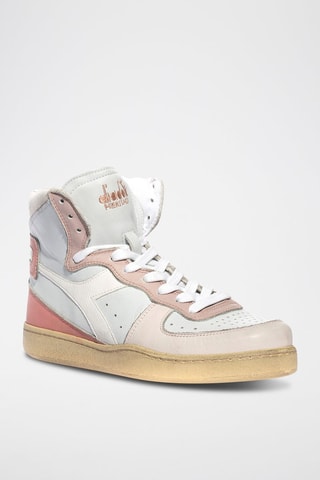 Baskets montantes en cuir Used - Blanc et beige