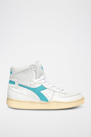 Baskets montantes en cuir Used - Blanc et bleu