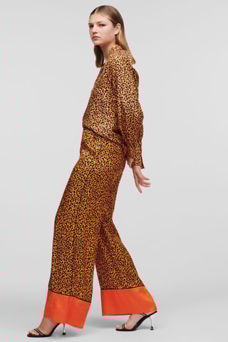 Broek Wide Legs Hoge Taille - Oranje en Zwart