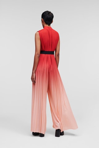 Plisséjumpsuit dip and dye- Rood en Lichtroze