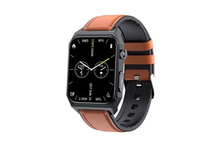 Montre connectée E530 avec bracelet en cuir - Noir et marron